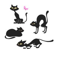 Black cat in different poses Vector cartoon set