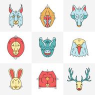 Set of animals linear flat icons labels illustrations for your N4