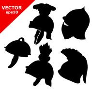 set of black antique military helmets Vector illustration N2
