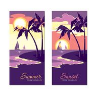 Summer holiday banners with sunset in flat design style N2