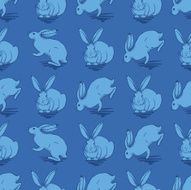 Seamless pattern with rabbit on a blue background