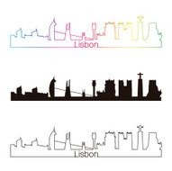 Lisbon skyline linear style with rainbow