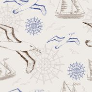 Seamless pattern with gulls ship and compass N2