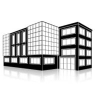 silhouette office building with an entrance and reflection N25