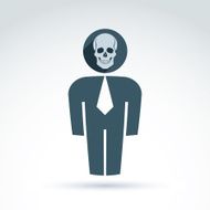 White collar office worker man icon with skull evil concept