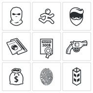 Criminal on the run and wanted icons set Vector Illustration N2