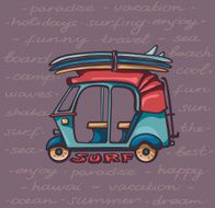 Tuk tuk with surfboards Surfing vacation