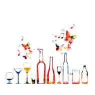 Colorful design with bottles and glasses