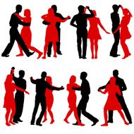 Black silhouettes Dancing on white background