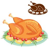 Roast chicken on plate Vector food