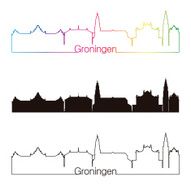 Groningen skyline linear style with rainbow
