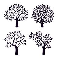 Set of black vector tree with leafs