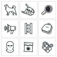 Search dog and crime icons set Vector Illustration