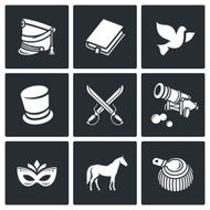 Hussars The novel War and Peace icons set Vector Illustration