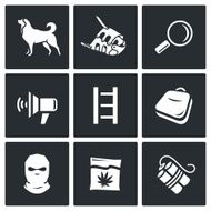 Search dog and crime icons set Vector Illustration N2