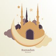 Ramadan Kareem vector greeting card silhouette of golden mosque