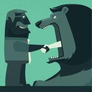 handshaking with lion