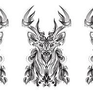 Black and white card with stylized deer