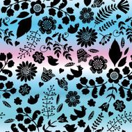 Floral pattern with birds on gradient background N2