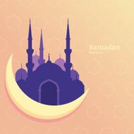 Ramadan Kareem vector greeting card silhouette of mosque on moon
