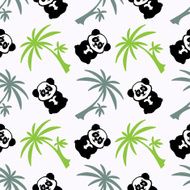 Seamless pattern with palm tree panda bear