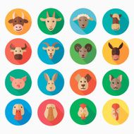 Farm animals flat icon with long shadow N2
