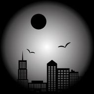 dark city landscape in night with birds and moon eps10