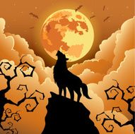 Silhouette Wolf howling at the moon
