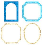 set of vector blue and golden frames with plants