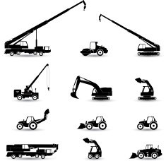 Black and white construction machines