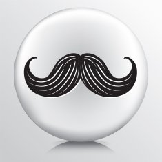 Closeup of cartoon curled mustache on white sphere N2