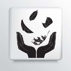 Square Icon With Two Hands Cupping Falling Leaves Silhouette N2