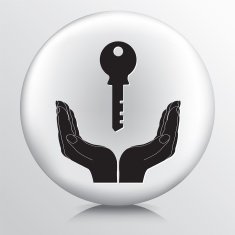 Round Icon With Two Hands Cupping a House Key Silhouette N2
