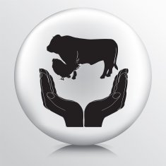 Round Icon With Two Hands Cupping Livestock Animals Silhouette N2