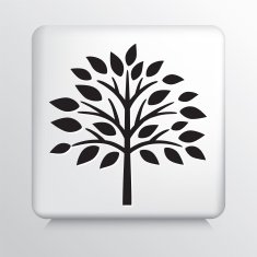 Square Icon with Black Fall Tree and Leaves Silhouette