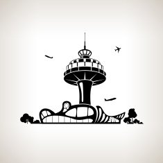 Silhouette control tower at the airport vector illustration