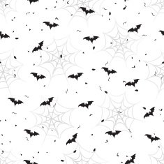 Black and white Halloween seamless vector pattern with bats