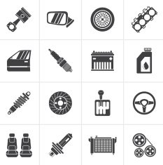 Black Detailed car parts icons