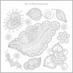 Large set of floral elements hand-drawing Vintage decorative elements N2