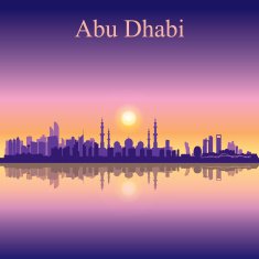Abu Dhabi skyline silhouette on sunset background