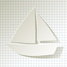 Paper sailboat white on a checkered paper background