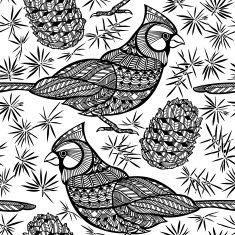 Seamless pattern with birds and cones N2