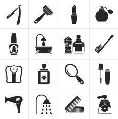 Black body care and cosmetics icons