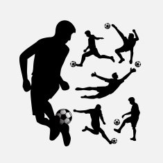 Soccer player action silhouettes set