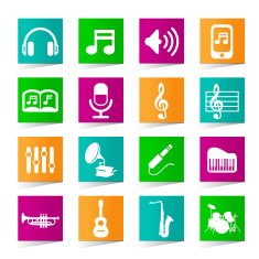 Set of Universal Music Icons on White Background