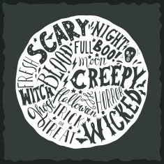 Halloween hand lettering on the round moon background N3