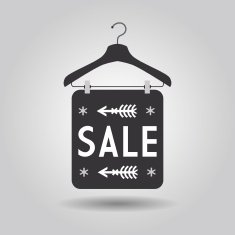 Clothing hanger SALE banner signage icon on gray gradient background N2