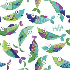 Multi-colored decorated fishes Seamless background pattern