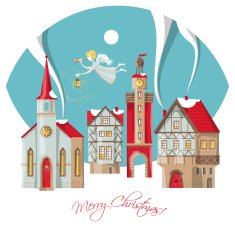 Christmas angel flying over the winter city Merry Christmas