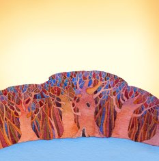 Watercolor background with stylized trees